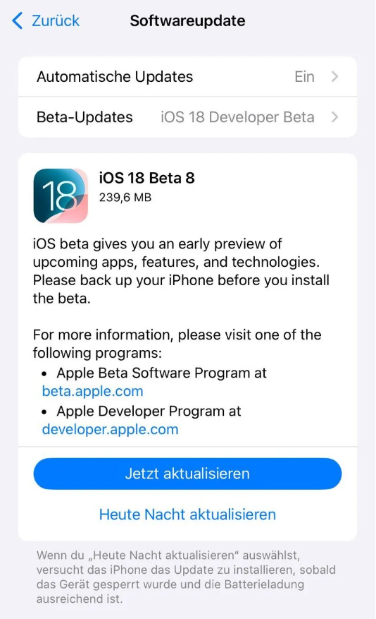 台山苹果手机维修分享苹果 iOS / iPadOS 18 开发者预览版 Beta 8 发布 